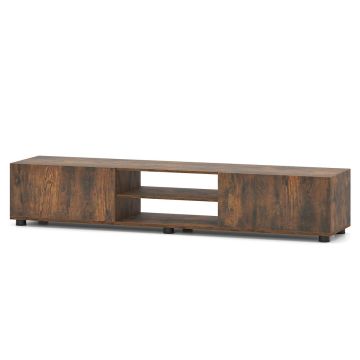 TV stand with 2 doors and open shelves, 160x35x30 cm, rustic brown