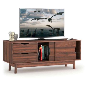 TV table, with storage compartment and 2 drawers, 121 × 46 × 46 cm