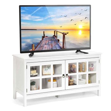 TV stand, With doors, 3 shelves, Black/white, 114 × 48 × 61 cm