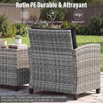 Patio furniture set, 3-piece, 2 chairs and table, Black, 67 × 64 × 77 cm