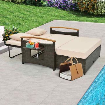 Terrace furniture set, 3-in-1, double, 4 positions, Brown, 80–129 × 160 × 35–91 cm