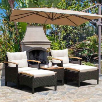 Patio furniture set, 5-piece with 2 poufs, White, 63.5 × 61 × 73.66 cm