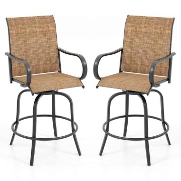 Patio Bar Stools, 2 pcs, Swivel, Brown, 23.5 × 27 × 51.5 inches