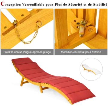 Patio lounger, foldable with cushion, brown, 190 × 55 × 52 cm