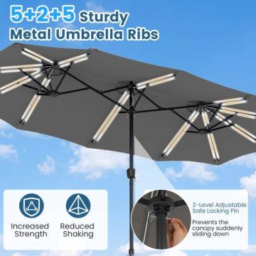Terrace umbrella, 108 LED lights, Grey