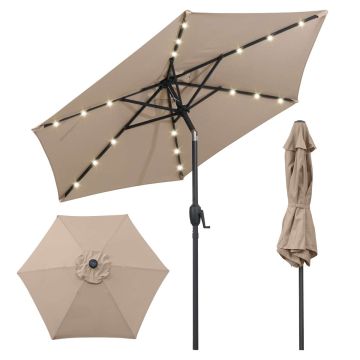 Patio umbrella, 18 LED, Brown, 230 × 225 cm
