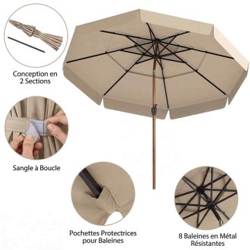 Patio umbrella, 8 rods, Sand, Ø 300 × 248 cm