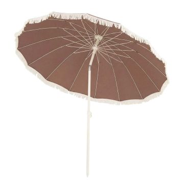 Terrace umbrella, With fringes, Sand/white or brown/white, Ø 215 × 225 cm