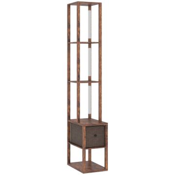 Напольный светильник, 3 яруса полок и ящик, Коричневый, 43,5 × 26,5 × 169 см
