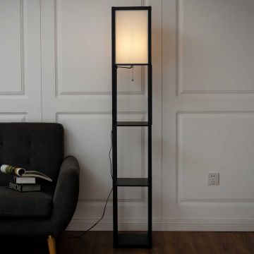 Riiulitega põrandalamp, 3 riiulit, Valge/must, 26 × 160 × 26 cm