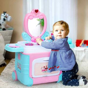Transformable toy cosmetic case, with wheels, 53 × 20 × 51–62 cm