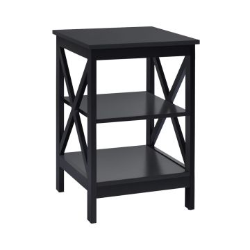 Three-tier bedside table with X-shaped structure, black, 40x40x61 cm, 8 kg