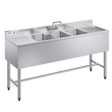 Kolme sektsiooniga valamu VEVOR JC-BAR-3B60-LR-320, 2 nõrutuspinda, 1524 × 470 × 838 mm
