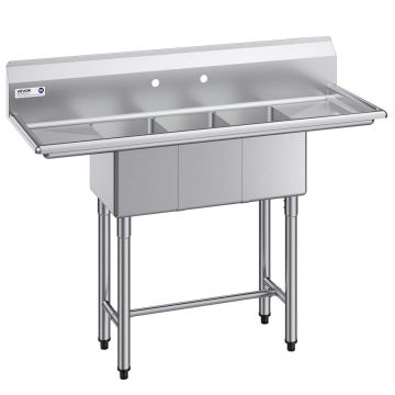 Kolme sektsiooniga valamu VEVOR JC-S3C101410-12LR-318, 2 nõrutuspinda, 1372 × 508 × 1097 mm