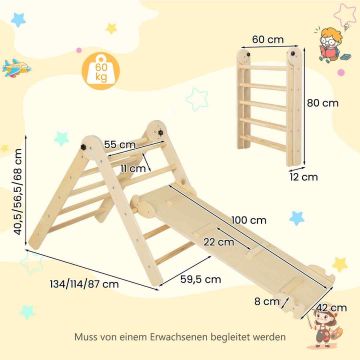 Triangular climbing ladder, 3 heights, 134.62/114.3/86.36 × 59.69 × 40.64/55.88/68.58 cm