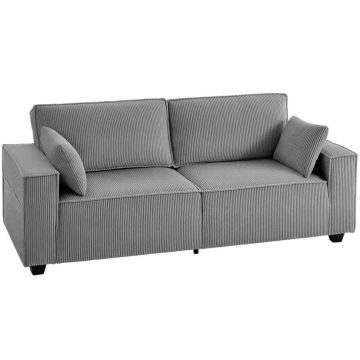 Trivietė sofa su kišeninėmis spyruoklėmis, šviesiai pilka, 218 cm, 2 pagalvėlės