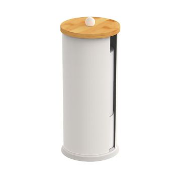 Tualettpaberihoidik Relaxdays 10051556_49, 3 rulli, Valge/helepruun, Ø 14,5 × 49 cm