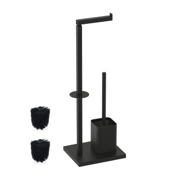 Tualettpaberihoidik harjaga Relaxdays 10051340_46, varurullide kohaga, Must, 20 × 67,5 × 15,5 cm