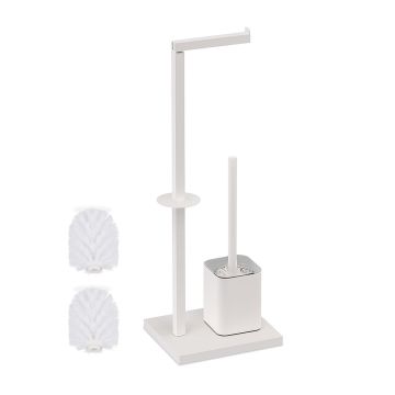 Tualettpaberihoidik harjaga Relaxdays 10051340_49, põhi- ja varurullile, Valge/must, 20 × 67,5 × 15,5 cm