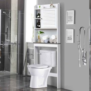 Toilet shelf, 5-tier shelves, White, 59 × 174 × 19 cm