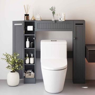 Toilet cabinet, 2 adjustable shelves, Grey, 89 × 99 × 19.5 cm