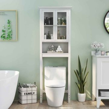 Toilet cabinet, With open shelf, White, 59.69 × 172.72 × 30.48 cm