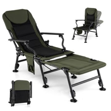 Folding tourist chair with footrest, Green, 60 × 117 × 90 cm
