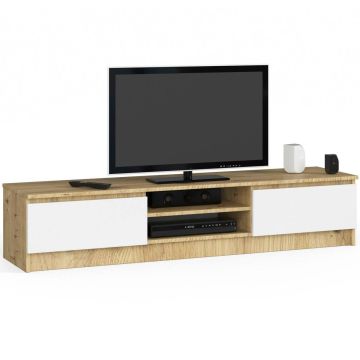 TV-alus CLP, 2 ust, 4 riiulit, tammepuidu/valge, 160 × 33 × 40 cm