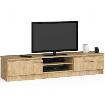 TV-alus CLP, 2 ust, 4 riiulit, tammepuidu värvi, 160 × 33 × 40 cm