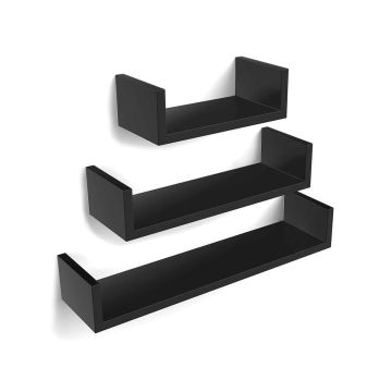 U-kujuline seinariiulite komplekt, 3 tk, must