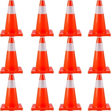 18-tollised oranžid liikluskoonused PVC-aluse ja helkurkraega, 12 tk pakis