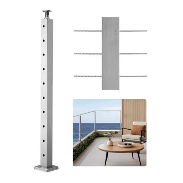 Roostevabast terasest kaabelterrassi piirdepost, 36x2x2 tolli, hõbedane