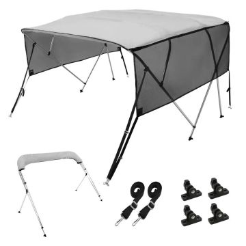 Bimini-katuse paadikate 4 kaarega, 600D polüester, helehall, 2,4 m x 157 cm x 205 cm-233 cm