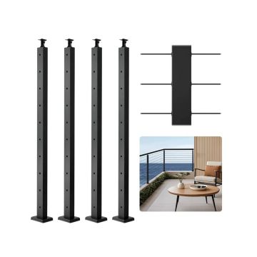 4 musta roostevabast terasest kaablipiirdeposti, 36x2x2 tolli