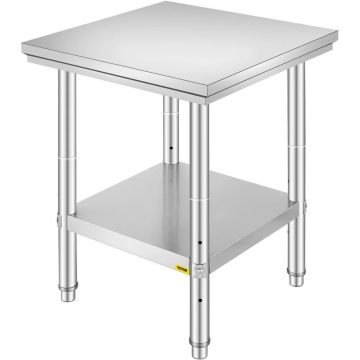 Коммерческий верстак из нержавеющей стали с нижней полкой, 60x60x80 см.