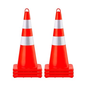 Ohutuskoonused, oranžid PVC-st, 6 x 28", kraede ja raskusega alusega
