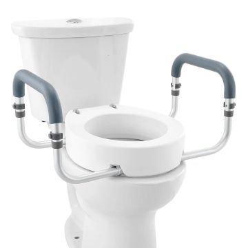 Kõrgendatud WC-poti kaas 9,5 cm, alumiiniumist käsipuu, EVA-polster, puuetega inimestele