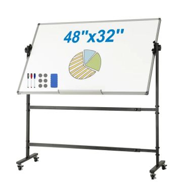 Двусторонняя передвижная доска для письма, 48x32 дюйма, регулируемая по высоте, на колесиках.