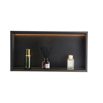 Süvistatud seina dušinurk LED-ribaga, 33x63,5x10,2 cm, roostevaba teras, must