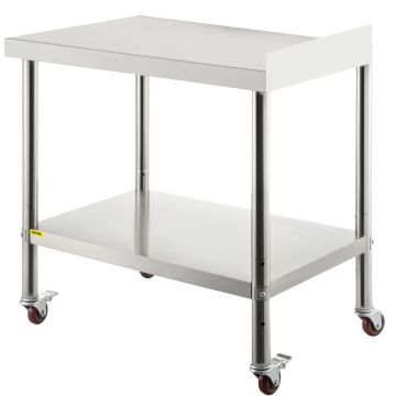Разделочный стол из нержавеющей стали, 24x15x35 дюймов, с колесиками и регулируемой полкой.