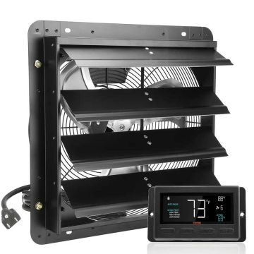 Siibritüüpi väljatõmbeventilaator, 406 mm, temperatuuri ja niiskuse regulaator, EC-mootor, seinale kinnitatav, muudetava kiirusega, 1747 CFM, kasvuhoonetele ja garaažidele
