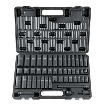 3/8" löökkruvikeeraja komplekt, 48 osa SAE ja meetrilised Cr-V otsakud
