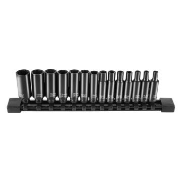 14-osaline 1/4" löökkruvikeeraja pikk meetriline padrunvõtmete komplekt, 4-15 mm, 6 otsaga, kroom-molübdeenteras, autoremondiks