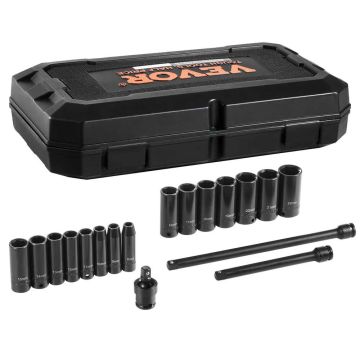 3/8" löögipadrunite komplekt, pikk, meetriline, 18 otsikut, 8-22 mm, CR-V teras