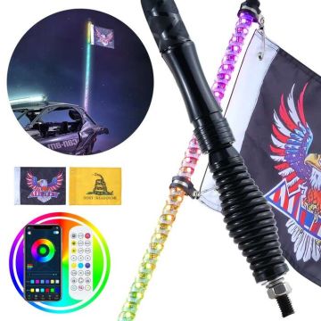 Светодиодный RGB-светильник длиной 90 см с пружинным основанием и пультом дистанционного управления, водонепроницаемый, вращается на 360°, подходит для UTV, ATV и мотоциклов.