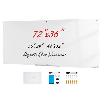 Magnetiline valge klaastahvel, 72"x36", kuivkustutatav, seinale kinnitatav