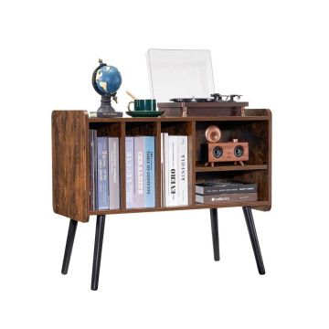 Vintage vinüülplaadialus riiulitega, pruun, reguleeritava kõrgusega