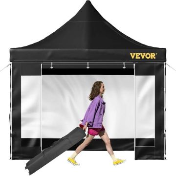 Väljatõmmatav õuetelk varikatusega, 305x305 cm, must, UV- ja veekindel paviljon, ratastel korv