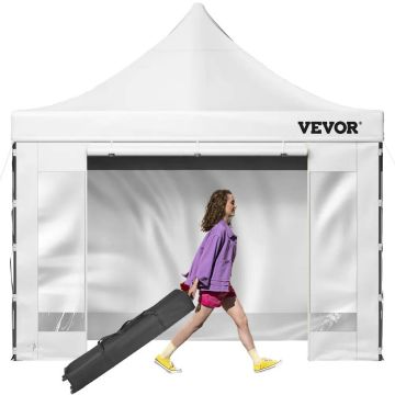 Väljatõmmatav telk varikatusega, 305x305 cm, valge, UV- ja veekindel, rataste ja eemaldatavate seintega