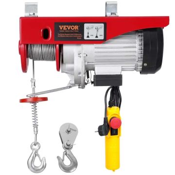 Электрическая лебедка, грузоподъемность 880 фунтов, напряжение 230 В, дистанционное управление, высота подъема 40 футов.